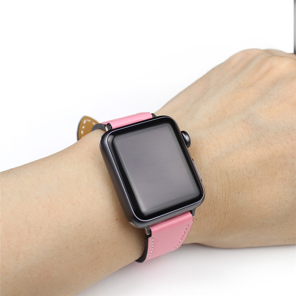 For Apple Watch Series 4 40mm, Series 3 / 2 / 1 38mm Genuine Leather Watch Band Replacement - Pink-5