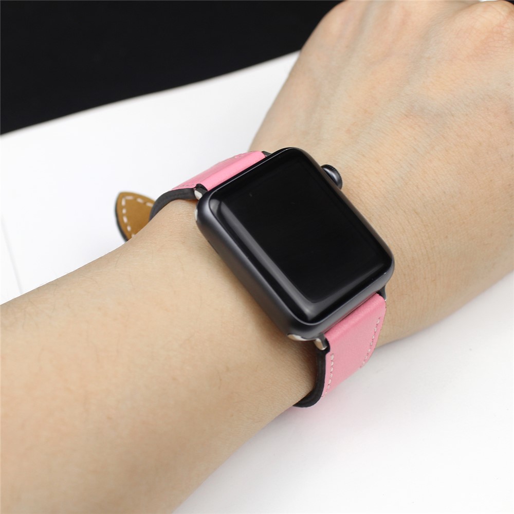 For Apple Watch Series 4 40mm, Series 3 / 2 / 1 38mm Genuine Leather Watch Band Replacement - Pink-6