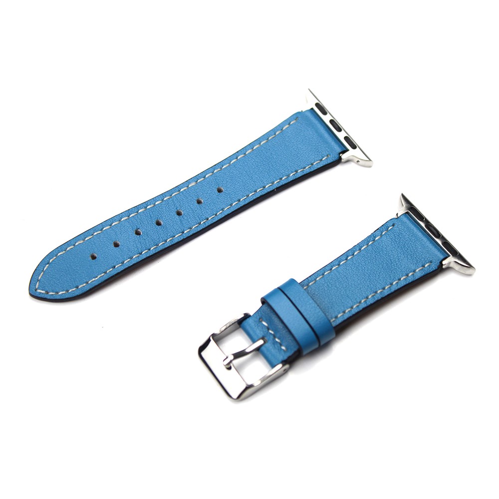 For Apple Watch Series 4 40mm, Series 3 / 2 / 1 38mm Genuine Leather Smart Watch Band Part Replacement - Blue-1