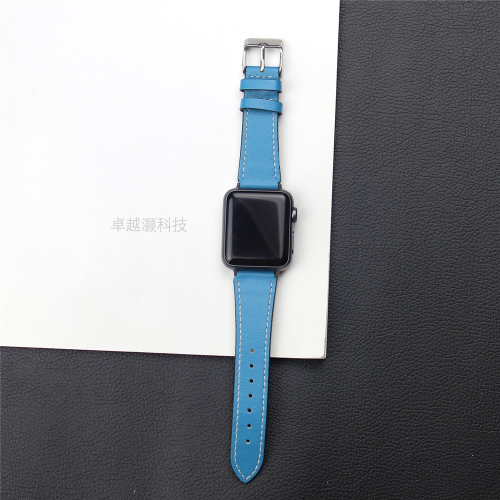 For Apple Watch Series 4 40mm, Series 3 / 2 / 1 38mm Genuine Leather Smart Watch Band Part Replacement - Blue-3