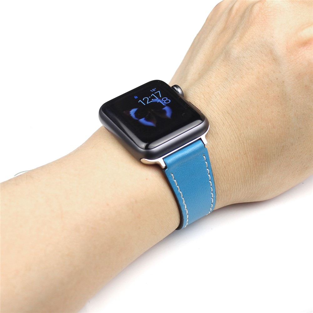 For Apple Watch Series 4 40mm, Series 3 / 2 / 1 38mm Genuine Leather Smart Watch Band Part Replacement - Blue-4