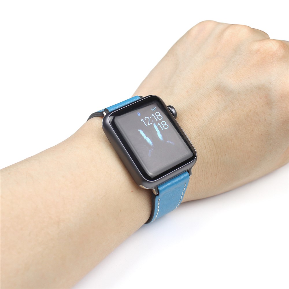 For Apple Watch Series 4 40mm, Series 3 / 2 / 1 38mm Genuine Leather Smart Watch Band Part Replacement - Blue-5