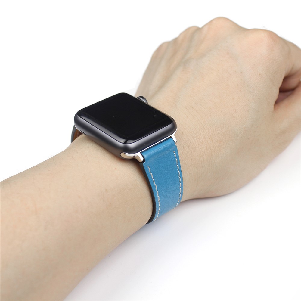 For Apple Watch Series 4 40mm, Series 3 / 2 / 1 38mm Genuine Leather Smart Watch Band Part Replacement - Blue-6