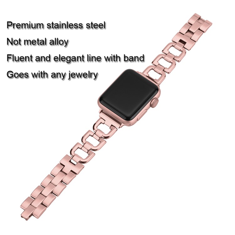 Pulseira De Pulseira De Relógio De Aço Inoxidável Para Apple Watch Series 5 4 44mm / Série 3 2 1 42mm - Rosa Ouro-3
