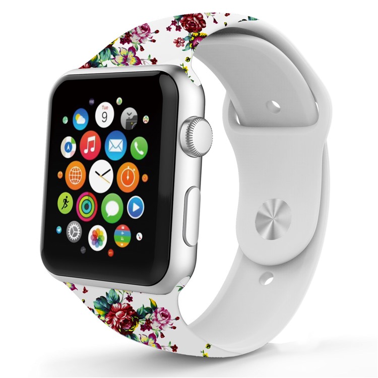 Flower Pattern Leather Watch Strap Part for Apple Watch Series 4 44mm / Series 3 2 1 42mm - Style E-2