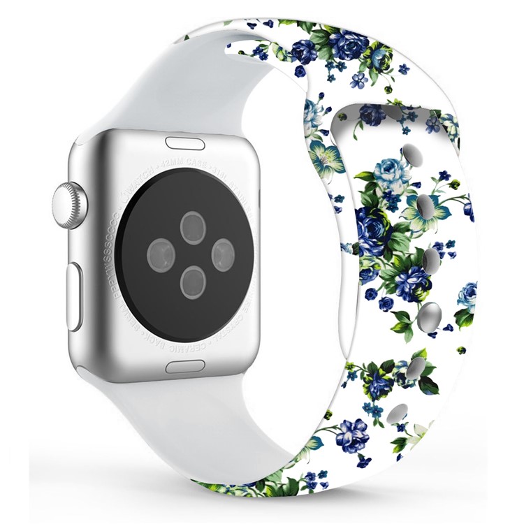Flower Pattern Leather Watch Band Wrist Strap for Apple Watch Series 4 44mm / Series 3 2 1 42mm - Style F-1