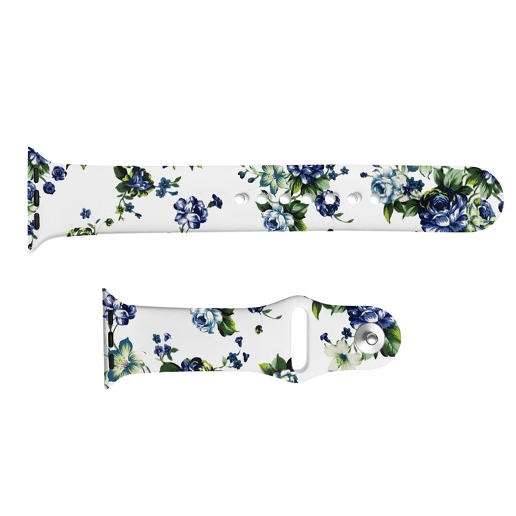 Flower Pattern Leather Watch Band Wrist Strap for Apple Watch Series 4 44mm / Series 3 2 1 42mm - Style F-2