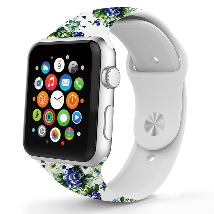 Flower Pattern Leather Watch Band Wrist Strap for Apple Watch Series 4 44mm / Series 3 2 1 42mm - Style F-3