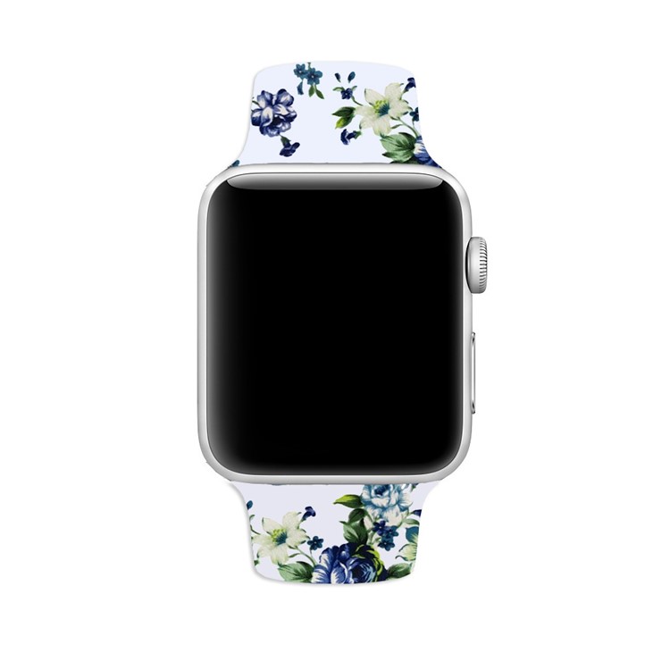 Flower Pattern Leather Watch Band Wrist Strap for Apple Watch Series 4 44mm / Series 3 2 1 42mm - Style F-4