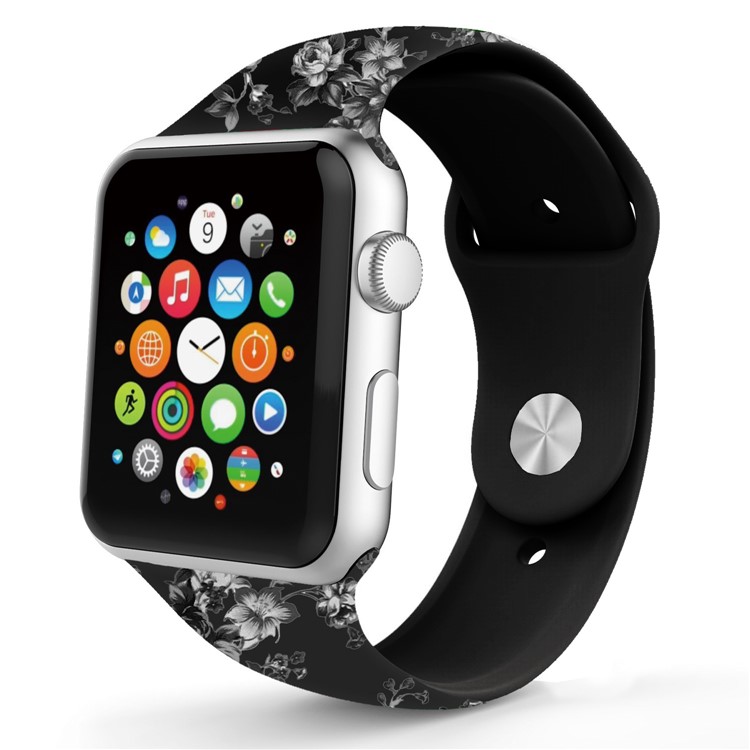Flower Pattern Leather Watchband Strap for Apple Watch Series 3/2/1 38mm - Style A-2