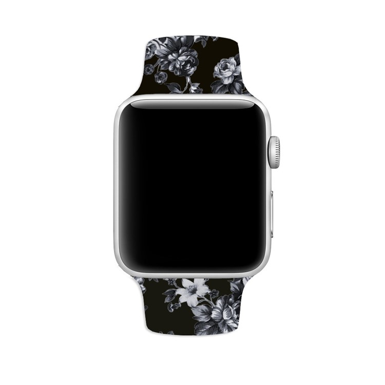 Flower Pattern Leather Watchband Strap for Apple Watch Series 3/2/1 38mm - Style A-4