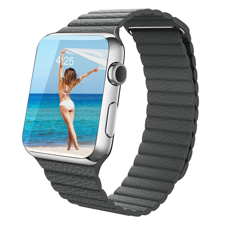 Magnetic Loop Genuine Leather Watch Band Strap for Apple Watch Series 4 40mm / Series 3 2 1 38mm - Grey-2