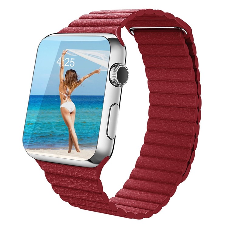 Magnetic Loop Genuine Leather Watch Replacement Band for Apple Watch Series 4 40mm / Series 3 2 1 38mm - Red-2