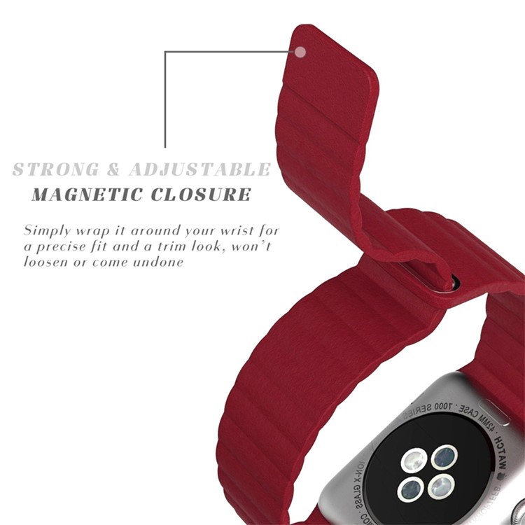 Magnetic Loop Genuine Leather Watch Replacement Band for Apple Watch Series 4 40mm / Series 3 2 1 38mm - Red-4