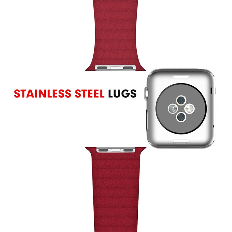 Magnetic Loop Genuine Leather Watch Replacement Band for Apple Watch Series 4 40mm / Series 3 2 1 38mm - Red-5