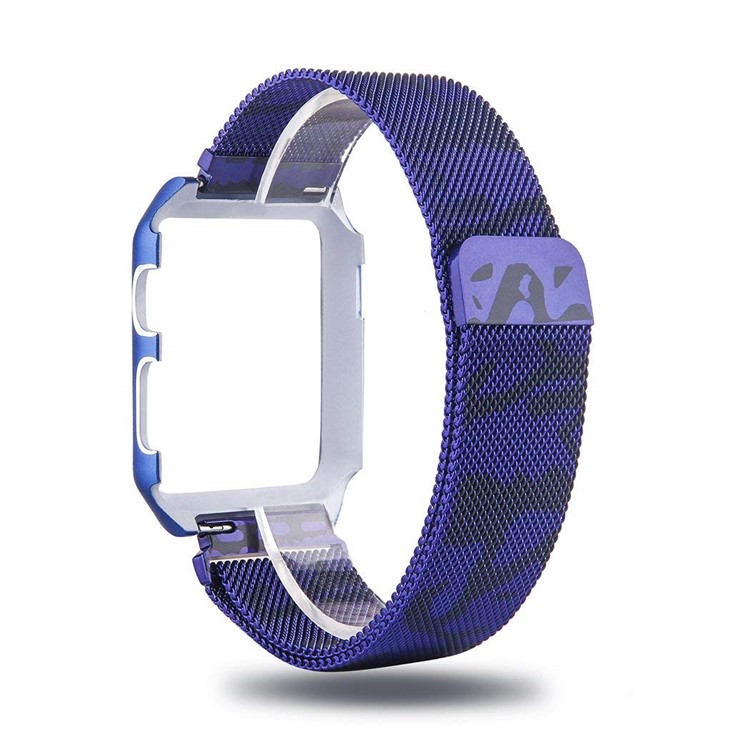 Milanese Stainless Steel Magnetic Wristwatch Band Replacement with Protective Frame for Apple Watch Series 3/2/1 42mm - Camouflage Blue-3