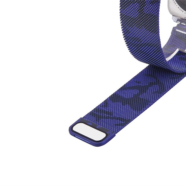 Milanese Stainless Steel Magnetic Wristwatch Band Replacement with Protective Frame for Apple Watch Series 3/2/1 42mm - Camouflage Blue-4