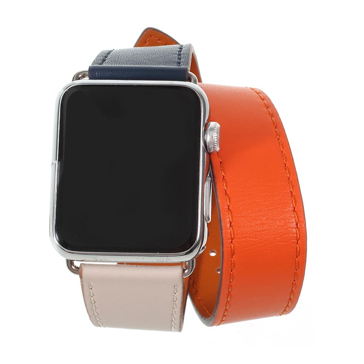 Genuine Leather Double Tour Watch Strap for Apple Watch Series 4 44mm, Series 3 / 2 / 1 42mm - Orange-2