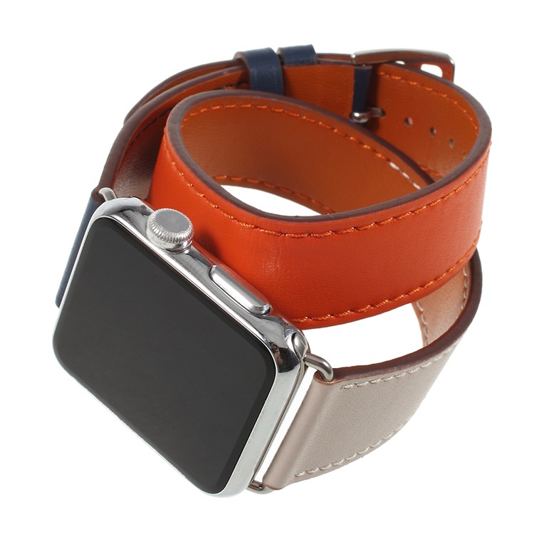 Genuine Leather Double Tour Watch Strap for Apple Watch Series 4 44mm, Series 3 / 2 / 1 42mm - Orange-3