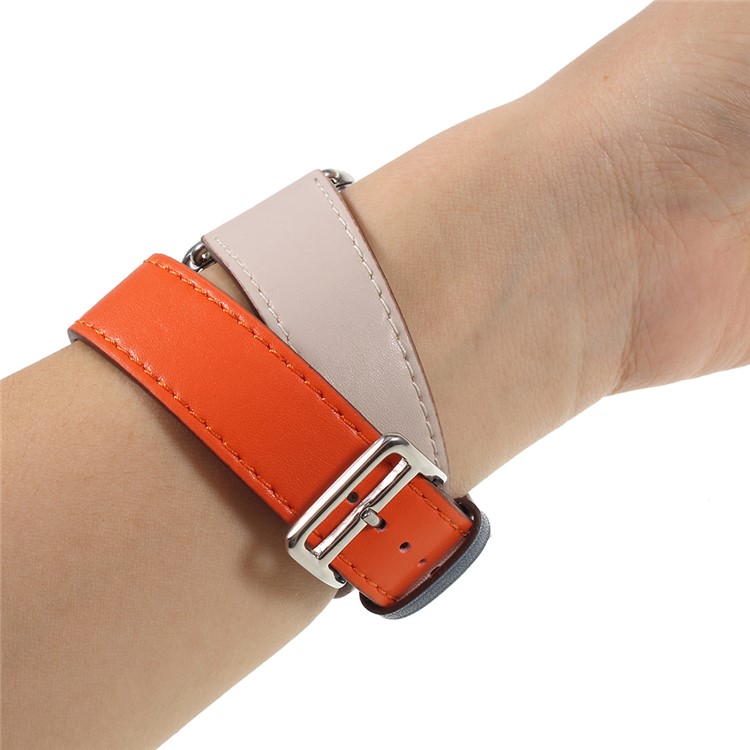 Genuine Leather Double Tour Watch Strap for Apple Watch Series 4 44mm, Series 3 / 2 / 1 42mm - Orange-5