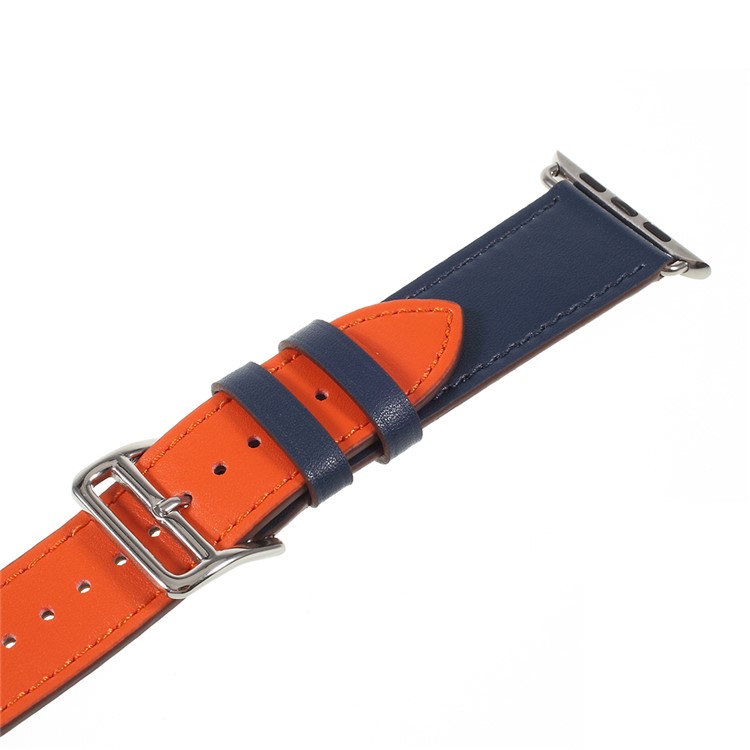 Genuine Leather Double Tour Watch Strap for Apple Watch Series 4 44mm, Series 3 / 2 / 1 42mm - Orange-7