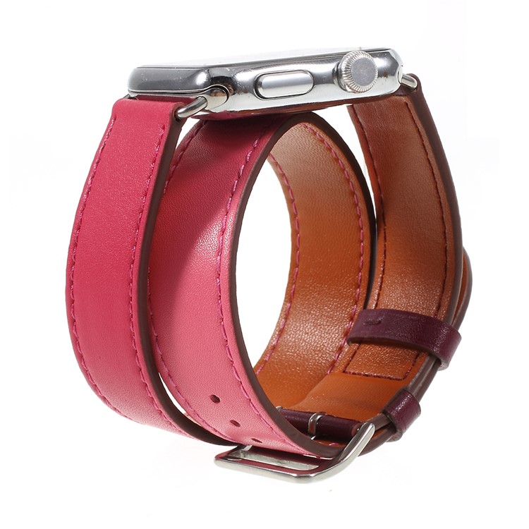 Genuine Leather Double Tour Watch Band Replacement for Apple Watch Series 4 44mm, Series 3 / 2 / 1 42mm - Rose-2