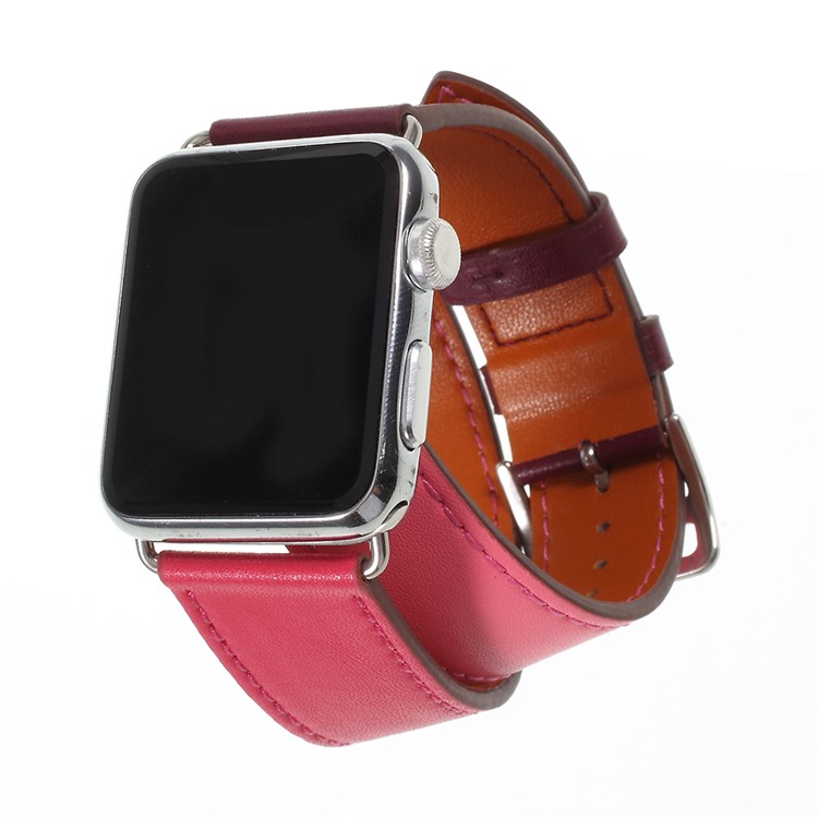 Genuine Leather Double Tour Watch Band Replacement for Apple Watch Series 4 44mm, Series 3 / 2 / 1 42mm - Rose-3