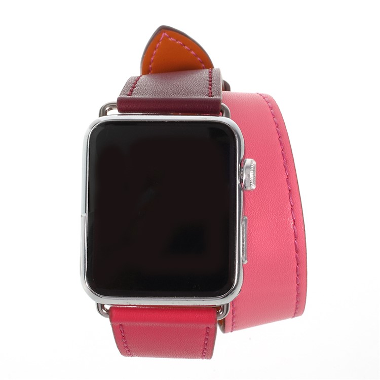 Genuine Leather Double Tour Watch Band Replacement for Apple Watch Series 4 44mm, Series 3 / 2 / 1 42mm - Rose-4