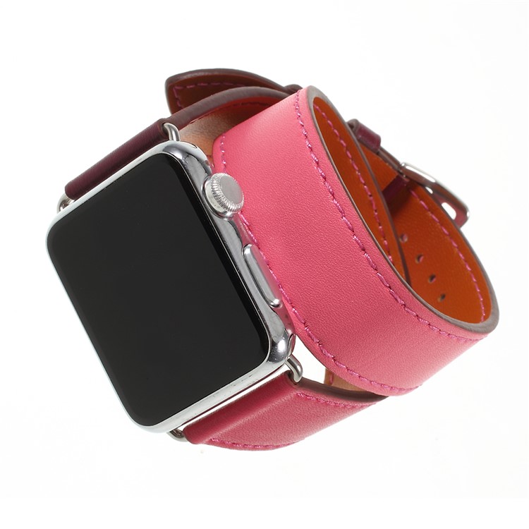 Genuine Leather Double Tour Watch Band Replacement for Apple Watch Series 4 44mm, Series 3 / 2 / 1 42mm - Rose-5