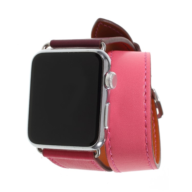 Genuine Leather Double Tour Watch Band Replacement for Apple Watch Series 4 44mm, Series 3 / 2 / 1 42mm - Rose-6