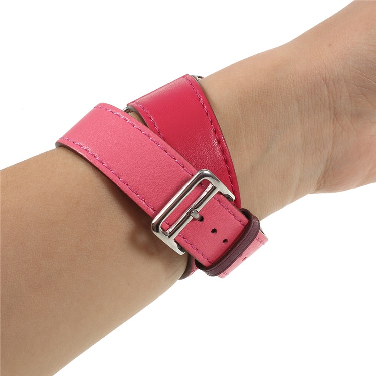 Genuine Leather Double Tour Watch Band Replacement for Apple Watch Series 4 44mm, Series 3 / 2 / 1 42mm - Rose-9