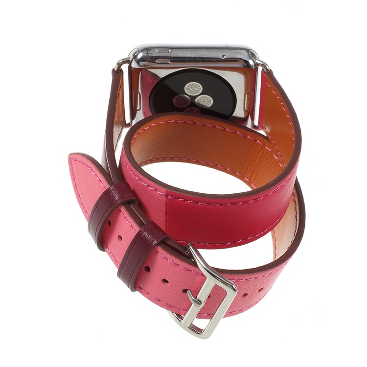 

Double Tour Contrast Color Genuine Leather Watch Wrist Strap for Apple Watch Series 5 4 40mm, Series 3 / 2 / 1 38mm - Rose, Apple Watch Series 5 40mm