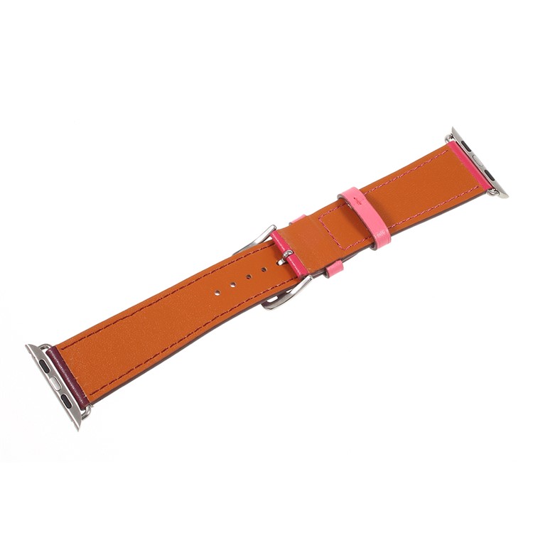 Contrast Color Genuine Leather Watch Wrist Strap for Apple Watch Series 4 44mm, Series 3 / 2 / 1 42mm - Rose / Wine Red-10