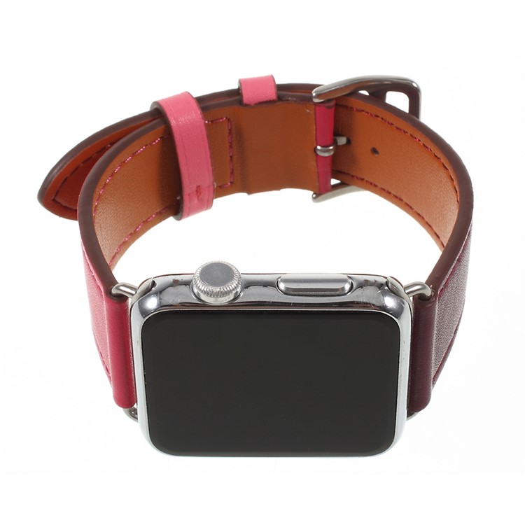 Contrast Color Genuine Leather Watch Wrist Strap for Apple Watch Series 4 44mm, Series 3 / 2 / 1 42mm - Rose / Wine Red-4