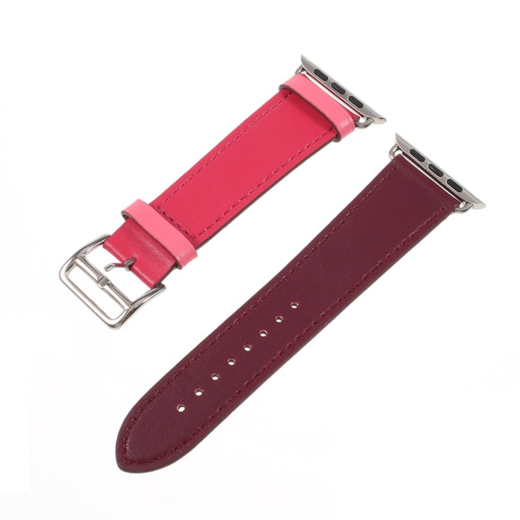 Contrast Color Genuine Leather Watch Band for Apple Watch Series 4 40mm, Series 3 / 2 / 1 38mm - Rose / Wine Red-7