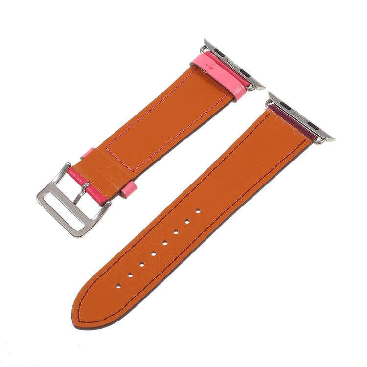 Contrast Color Genuine Leather Watch Band for Apple Watch Series 4 40mm, Series 3 / 2 / 1 38mm - Rose / Wine Red-8