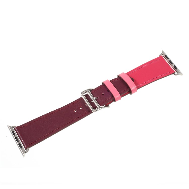 Contrast Color Genuine Leather Watch Band for Apple Watch Series 4 40mm, Series 3 / 2 / 1 38mm - Rose / Wine Red-9