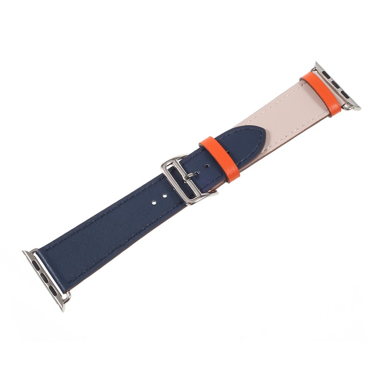 Contrast Color Genuine Leather Watch Strap for Apple Watch Series 4 40mm, Series 3 / 2 / 1 38mm - Beige / Dark Blue-10