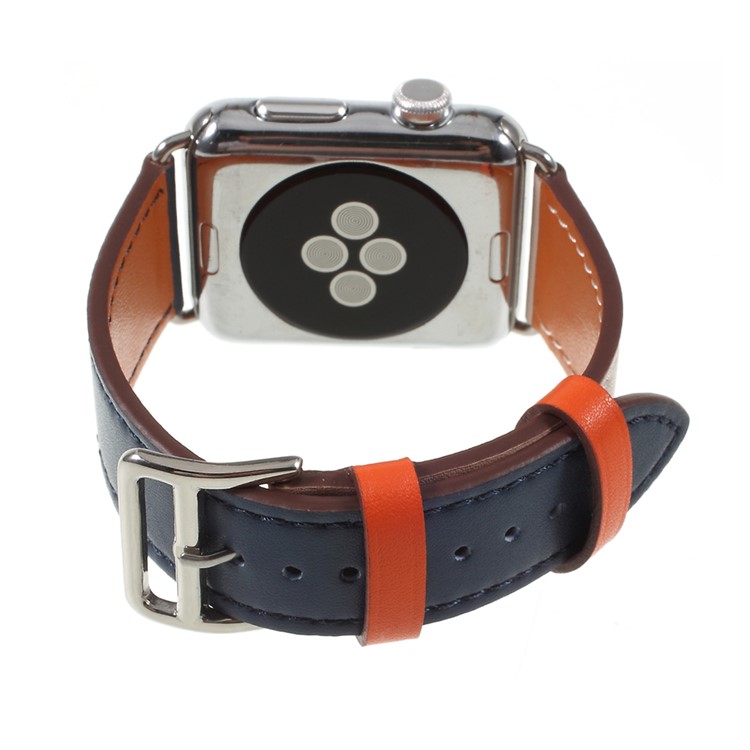 Contrast Color Genuine Leather Watch Strap for Apple Watch Series 4 40mm, Series 3 / 2 / 1 38mm - Beige / Dark Blue-3
