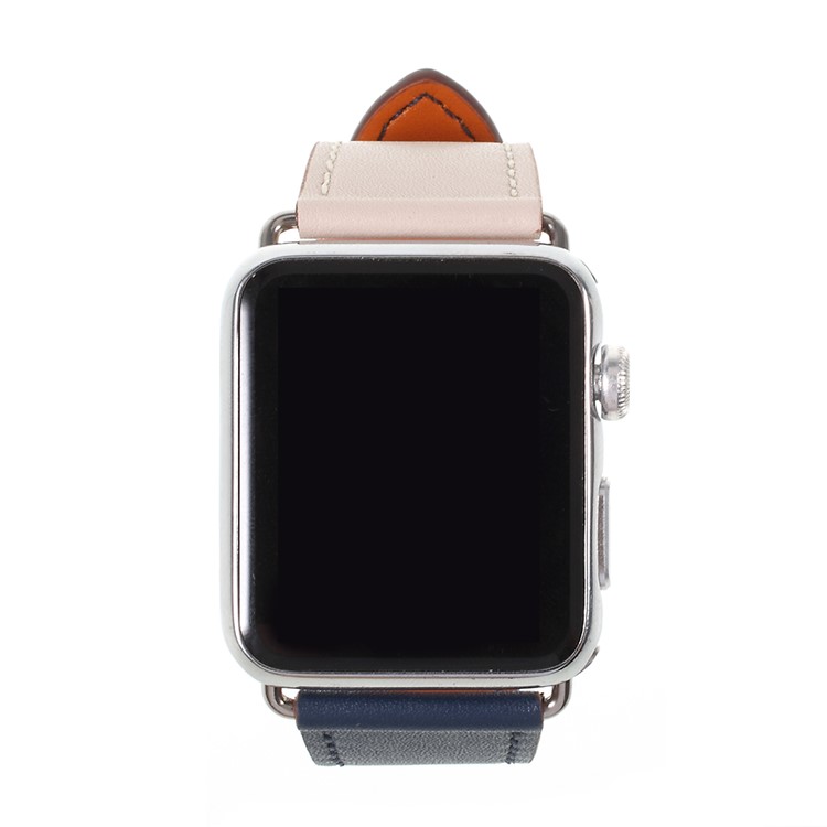 Contrast Color Genuine Leather Watch Strap for Apple Watch Series 4 40mm, Series 3 / 2 / 1 38mm - Beige / Dark Blue-5