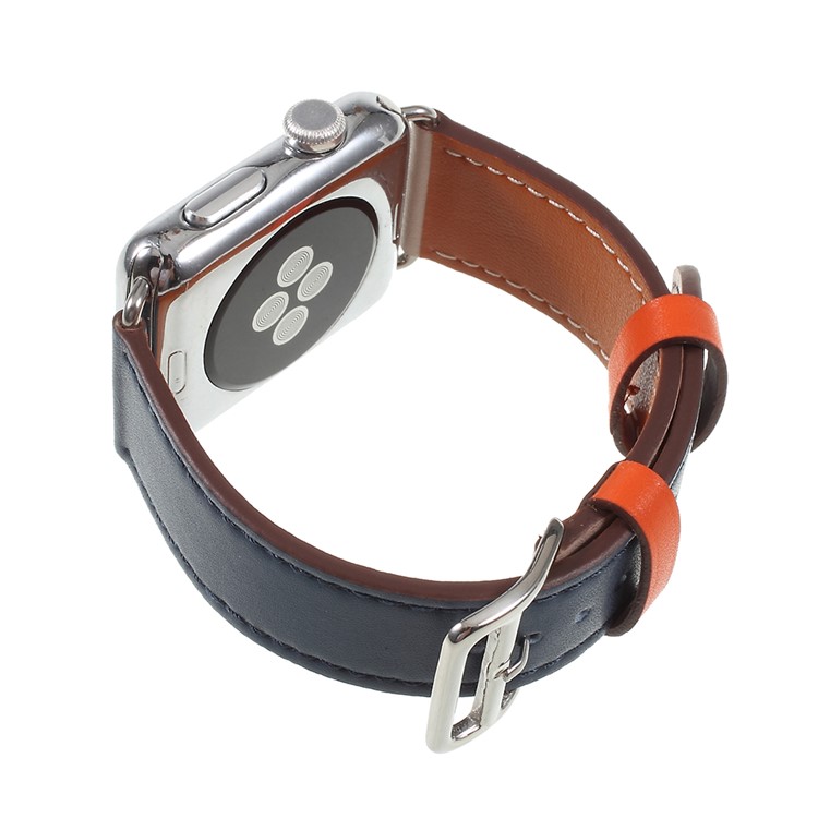 Contrast Color Genuine Leather Watch Strap for Apple Watch Series 4 40mm, Series 3 / 2 / 1 38mm - Beige / Dark Blue-6