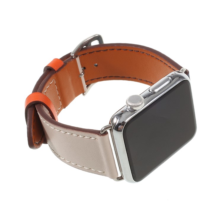 Contrast Color Genuine Leather Watch Strap for Apple Watch Series 4 40mm, Series 3 / 2 / 1 38mm - Beige / Dark Blue-7