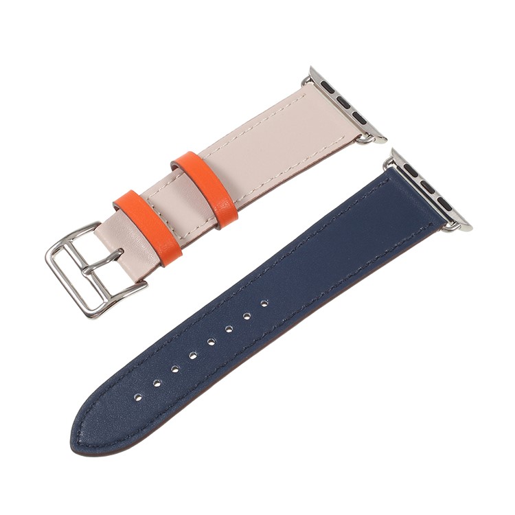 Contrast Color Genuine Leather Watch Strap for Apple Watch Series 4 40mm, Series 3 / 2 / 1 38mm - Beige / Dark Blue-8