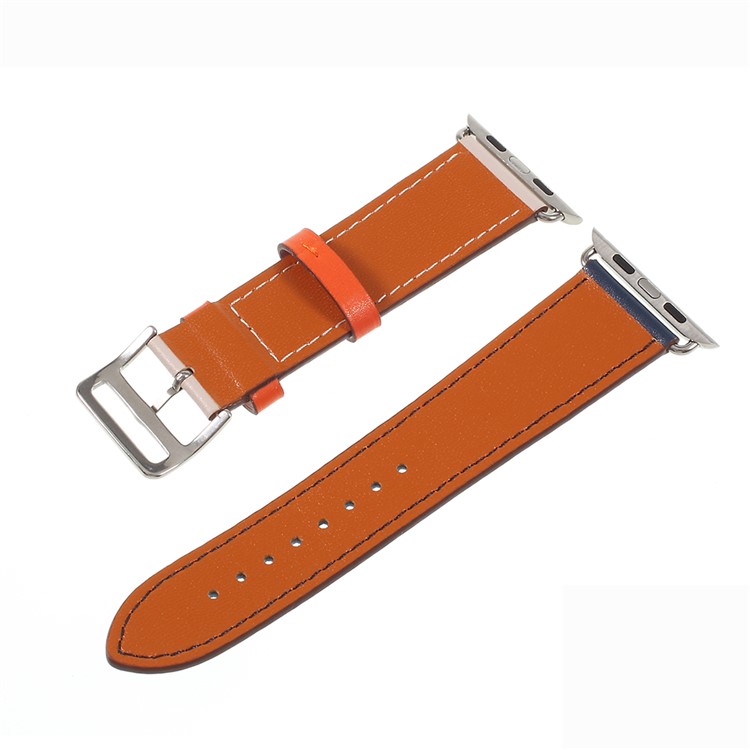 Contrast Color Genuine Leather Watch Strap for Apple Watch Series 4 40mm, Series 3 / 2 / 1 38mm - Beige / Dark Blue-9