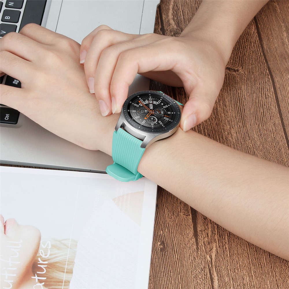 Vertical Stripe Texture Silicone Watchband Strap Wrist for Samsung Galaxy Watch 46mm - Cyan-7