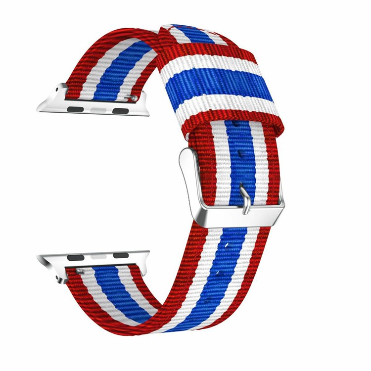 Stripe Style Nylon Replacement Watch Strap Band for Apple Watch Series 4 44mm / Series 3 2 1 42mm - Red / White / Blue-1