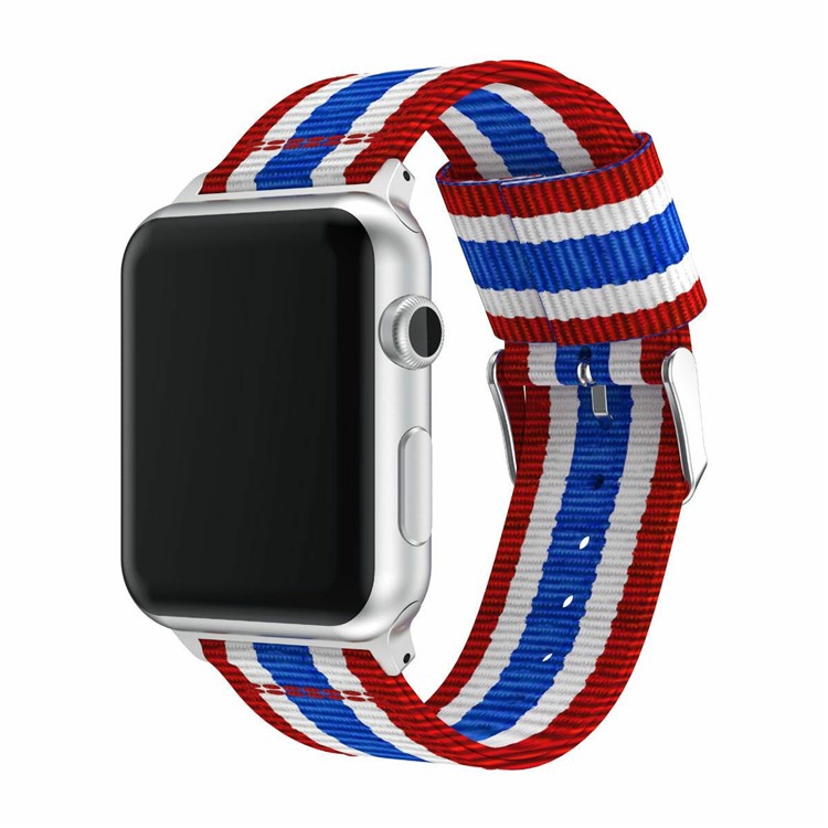 Stripe Style Nylon Replacement Watch Strap Band for Apple Watch Series 4 44mm / Series 3 2 1 42mm - Red / White / Blue-2