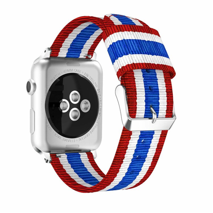 Stripe Style Nylon Replacement Watch Strap Band for Apple Watch Series 4 44mm / Series 3 2 1 42mm - Red / White / Blue-3