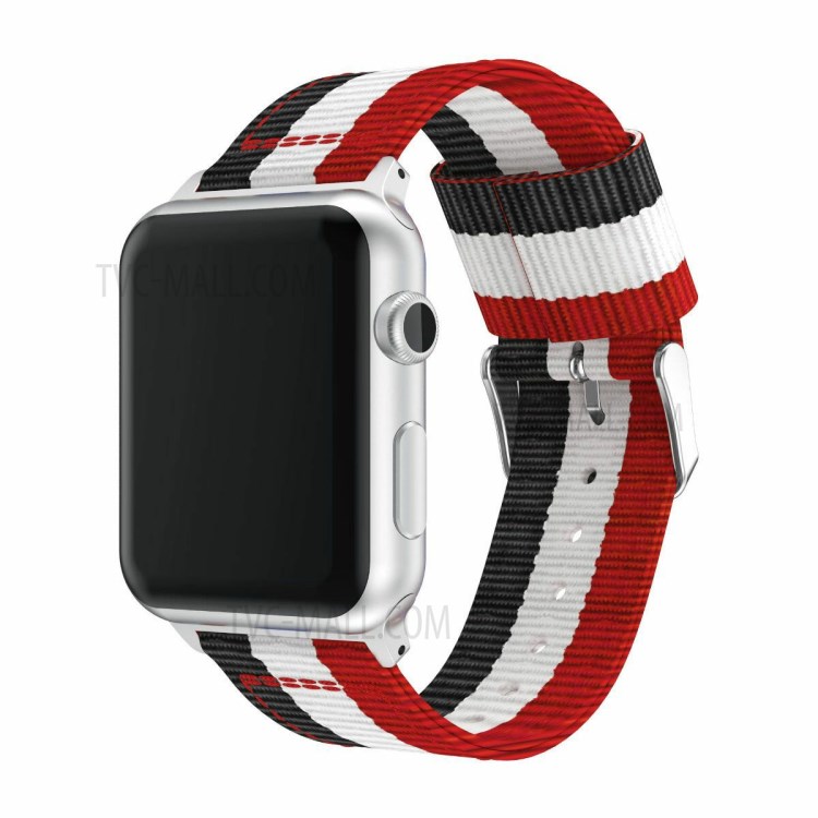 Stripe Style Adjustable Nylon Watch Strap for Apple Watch Series 4 40mm / Series 3 2 1 38mm Watch - Black / White / Red-1