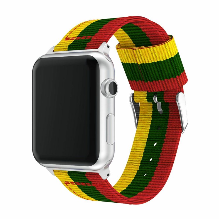 Stripe Style Adjustable Nylon Watch Band for Apple Watch Series 4 40mm / Series 3 2 1 38mm Watch - Yellow / Blackish Green / Red-2